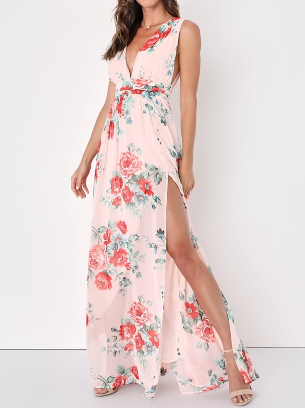 NWT Lulus Garden Meandering Blush Floral Print Maxi Dress
